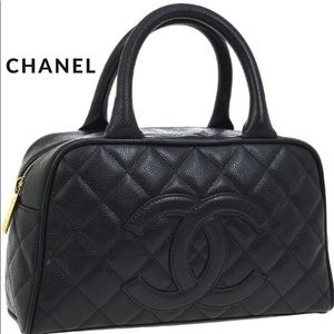 CHANEL Quilted CC Logos Hand Bag Purse Black Cavia